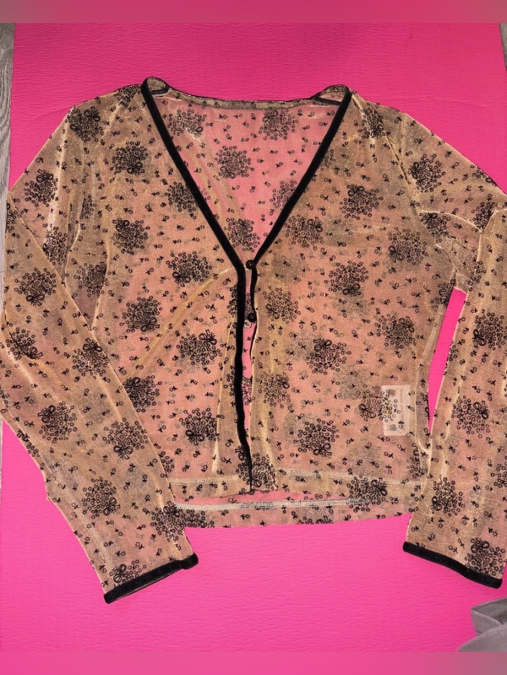 Sheer Floral Button-Front Cardigan - Gold/Black